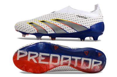 Men's Adidas Predator Accuracy+ Laceless 24 Euphoria FG Firm Ground Low-Tops Football Boots - White/Silver/Blue