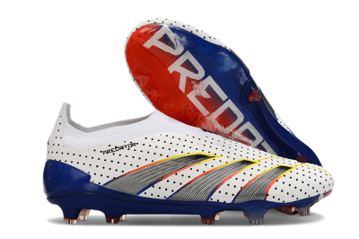Men's Adidas Predator Accuracy+ Laceless 24 Euphoria FG Firm Ground Low-Tops Football Boots - White/Silver/Blue