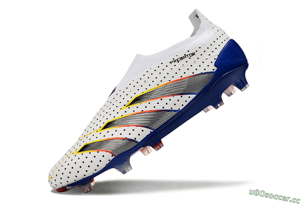 Men's Adidas Predator Accuracy+ Laceless 24 Euphoria FG Firm Ground Low-Tops Football Boots - White/Silver/Blue 5
