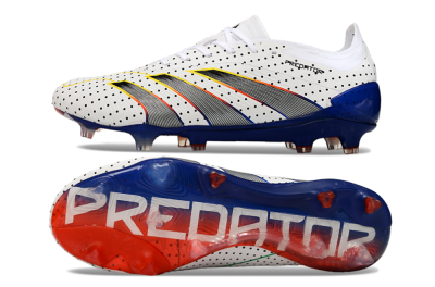 Men's Adidas Predator 24 Elite Euphoria FG Firm Ground Low-Tops Football Boots - White/Silver/Blue