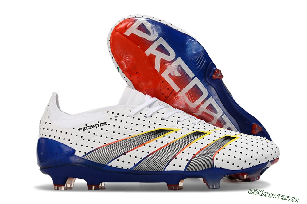 Men's Adidas Predator 24 Elite Euphoria FG Firm Ground Low-Tops Football Boots - White/Silver/Blue 2