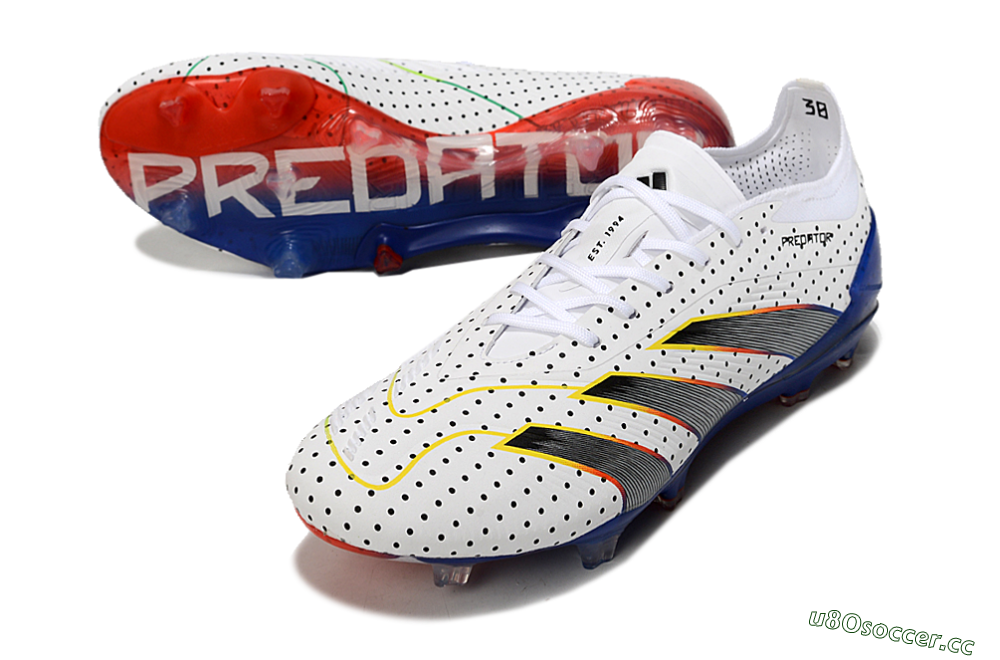Men's Adidas Predator 24 Elite Euphoria FG Firm Ground Low-Tops Football Boots - White/Silver/Blue 3
