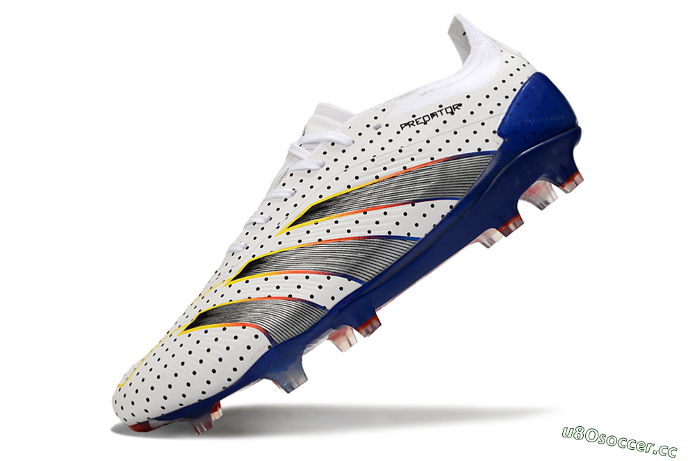 Men's Adidas Predator 24 Elite Euphoria FG Firm Ground Low-Tops Football Boots - White/Silver/Blue 5