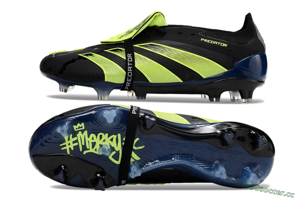 Unisex Adidas Predator Elite Foldover Tongue FG Firm Ground Low-Tops Football Boots - Black/Yellow/Blue 6