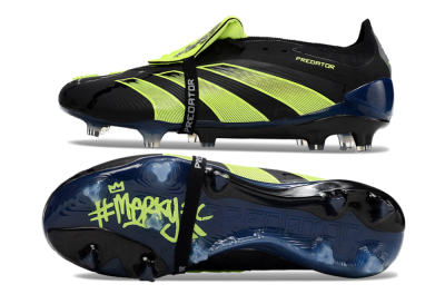 Unisex Adidas Predator Elite Foldover Tongue FG Firm Ground Low-Tops Football Boots - Black/Yellow/Blue