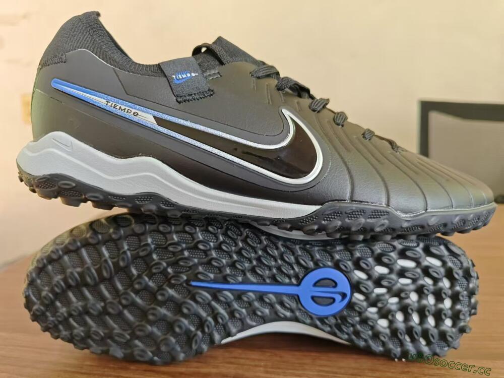 Men's NikeTiempo Legend 10 TF Artificial Turf Low-Tops Football Shoes - Black/Blue/White