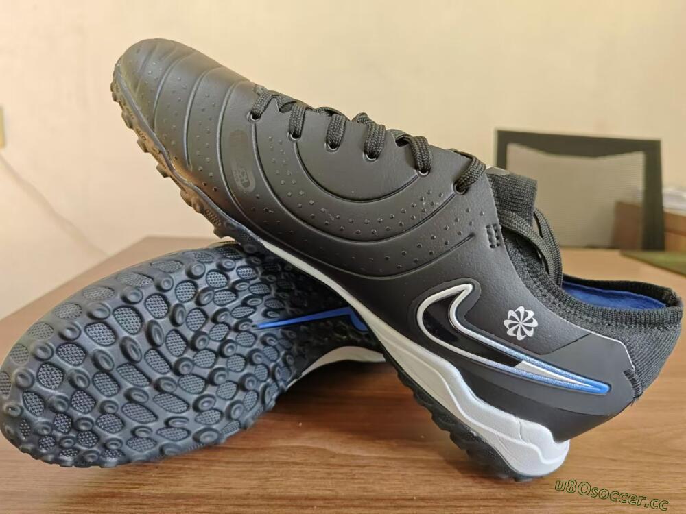 Men's NikeTiempo Legend 10 TF Artificial Turf Low-Tops Football Shoes - Black/Blue/White
