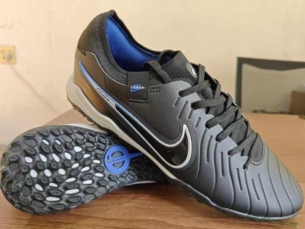 Men's NikeTiempo Legend 10 TF Artificial Turf Low-Tops Football Shoes - Black/Blue/White