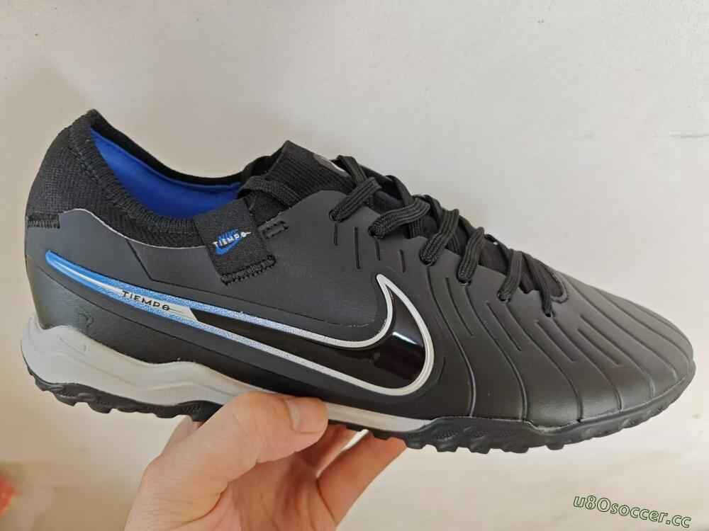 Men's NikeTiempo Legend 10 TF Artificial Turf Low-Tops Football Shoes - Black/Blue/White