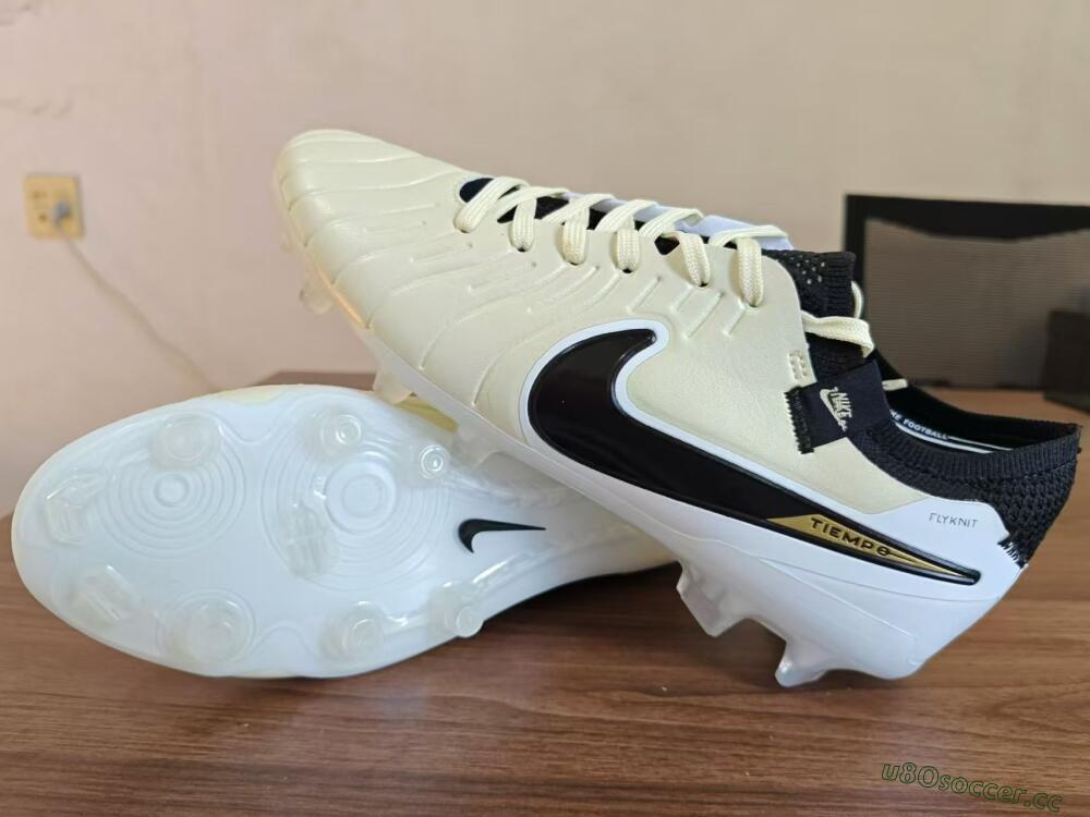 Men's Nike Tiempo Legend 10 Elite FG Firm Ground Low-Tops Football Boots - Beige/Black/White