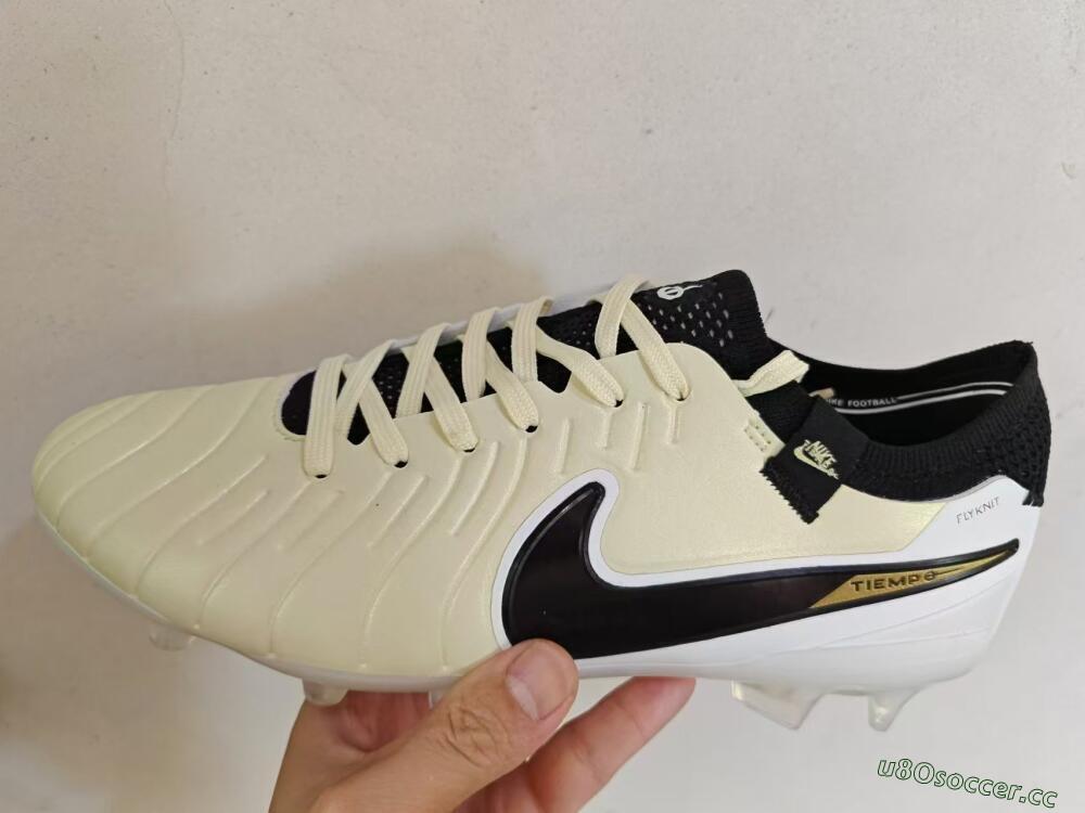 Men's Nike Tiempo Legend 10 Elite FG Firm Ground Low-Tops Football Boots - Beige/Black/White