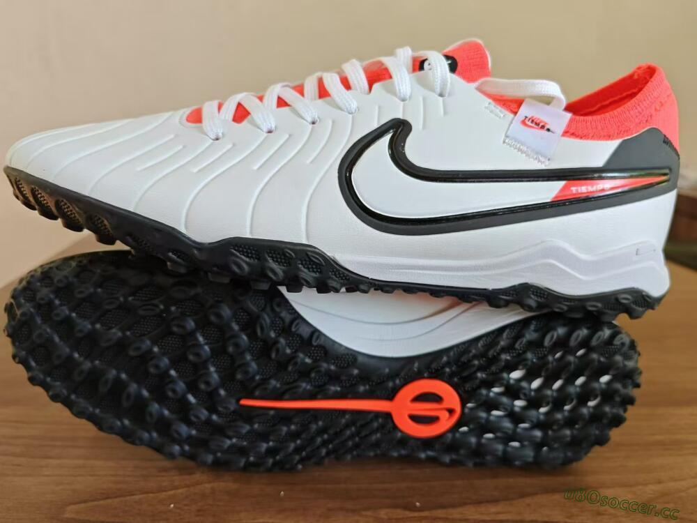Men's NikeTiempo Legend 10 TF Artificial Turf Low-Tops Football Shoes - White/Black/Orange