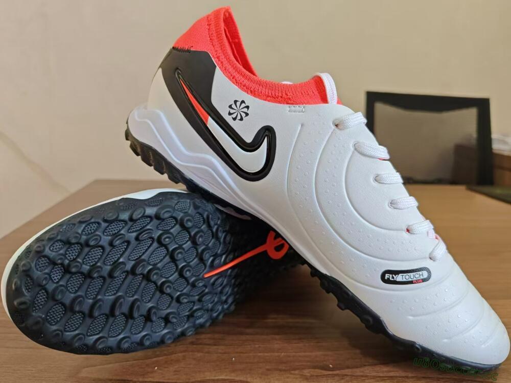 Men's NikeTiempo Legend 10 TF Artificial Turf Low-Tops Football Shoes - White/Black/Orange