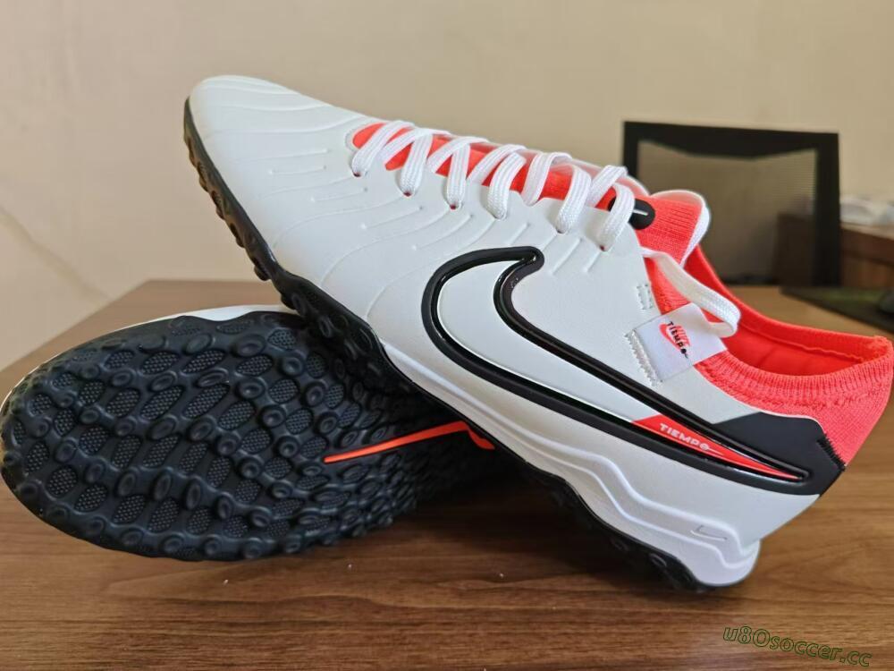 Men's NikeTiempo Legend 10 TF Artificial Turf Low-Tops Football Shoes - White/Black/Orange