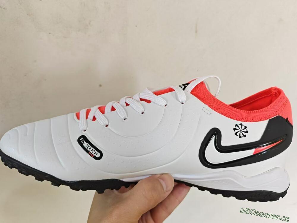 Men's NikeTiempo Legend 10 TF Artificial Turf Low-Tops Football Shoes - White/Black/Orange