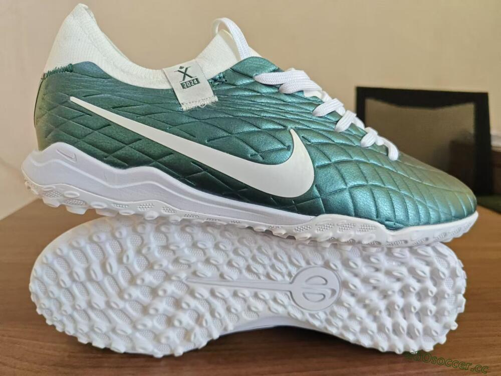 Men's Nike Tiempo Legend 10 Elite TF Artificial Turf Low-Tops Football Shoes - Jade/White