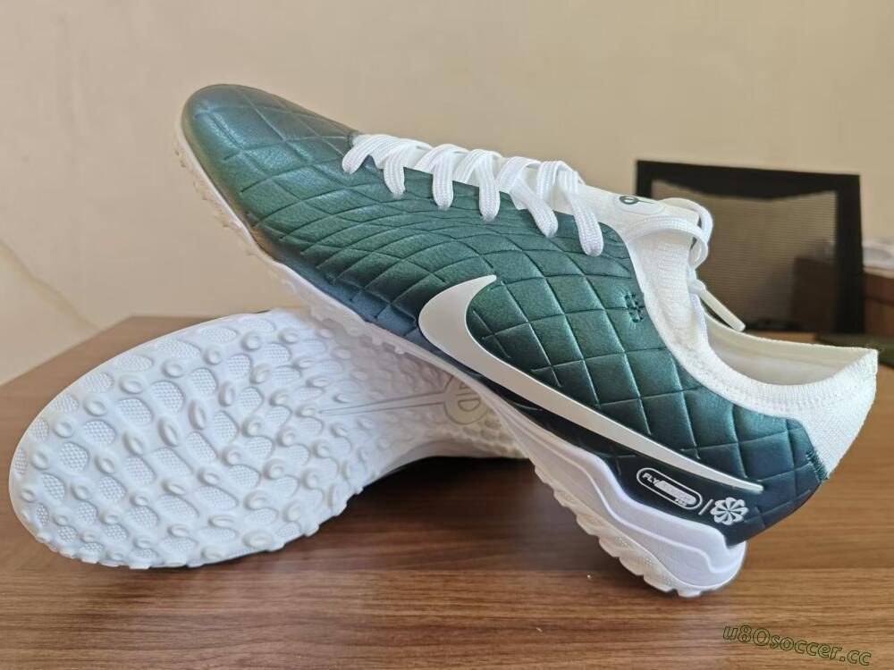 Men's Nike Tiempo Legend 10 Elite TF Artificial Turf Low-Tops Football Shoes - Jade/White