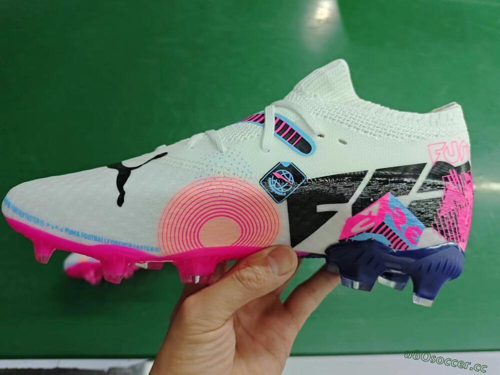 Men's Puma Future Ultimate FG Firm Ground Low-Tops Football Boots - White/Blue/Black/Pink