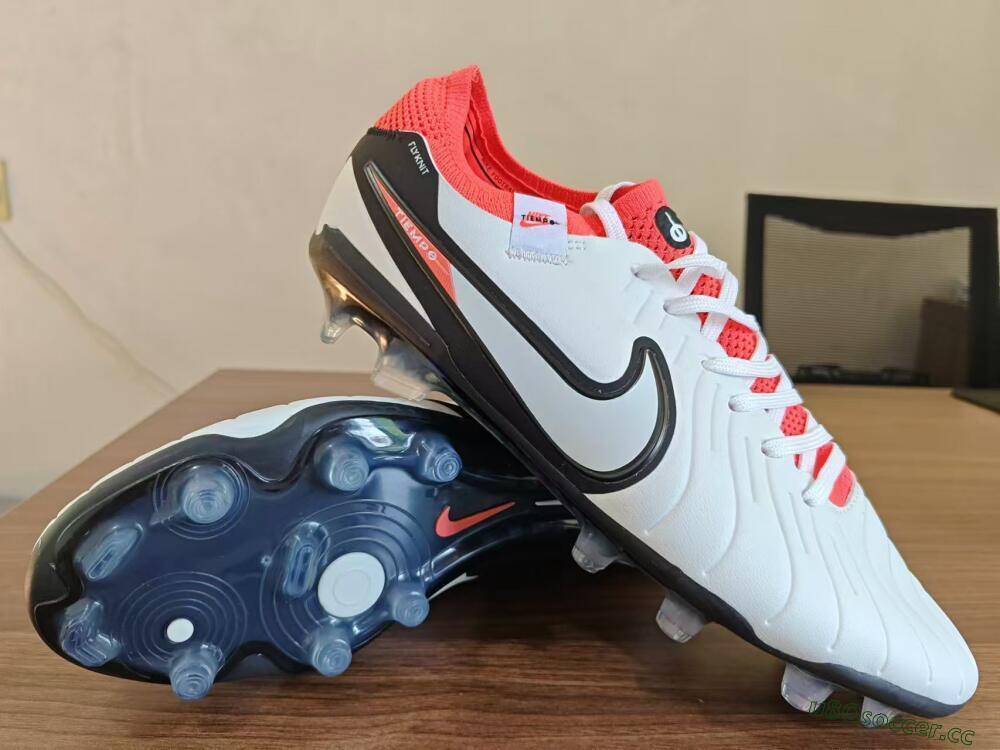 Men's Nike Tiempo Legend 10 Elite FG Firm Ground Low-Tops Football Boots - White/Black/Red