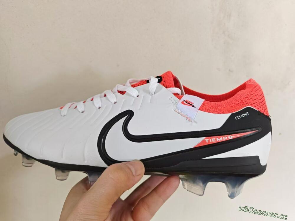 Men's Nike Tiempo Legend 10 Elite FG Firm Ground Low-Tops Football Boots - White/Black/Red