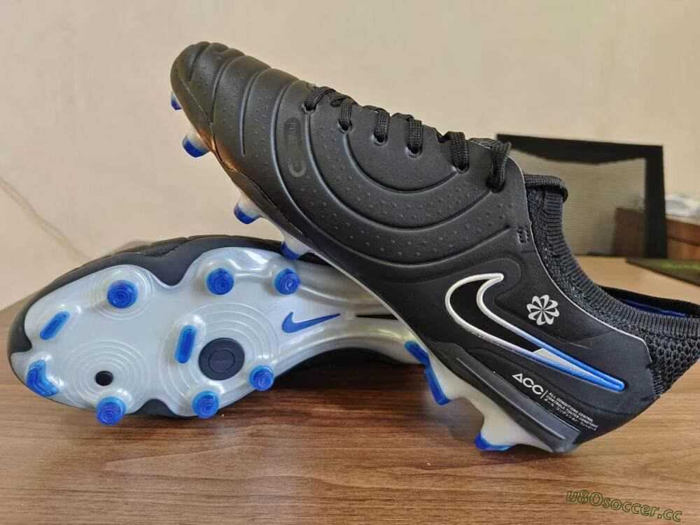 Men's Nike Tiempo Legend 10 Academy FG Firm Ground Low-Tops Football Boots - Black/White/Blue