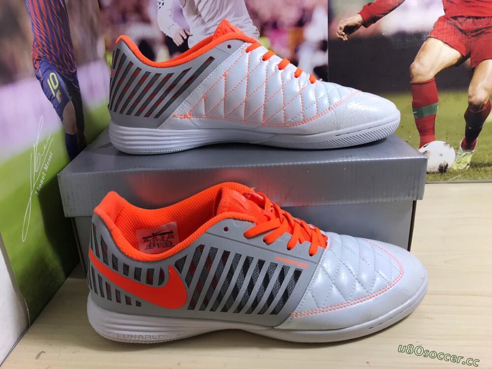 Men's Nike Lunar Gato 2 IC Indoor & Futsal Low-Tops Football Shoes - White/Grey/Orange
