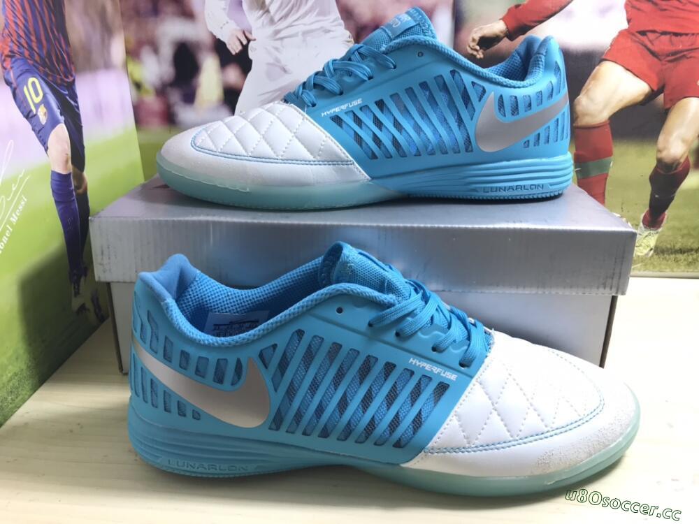 Men's Nike Lunar Gato 2 IC Indoor & Futsal Low-Tops Football Shoes - White/Blue/Silver