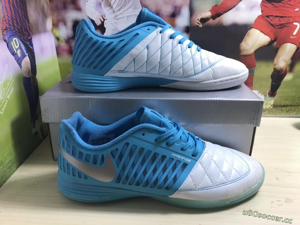 Men's Nike Lunar Gato 2 IC Indoor & Futsal Low-Tops Football Shoes - White/Blue/Silver