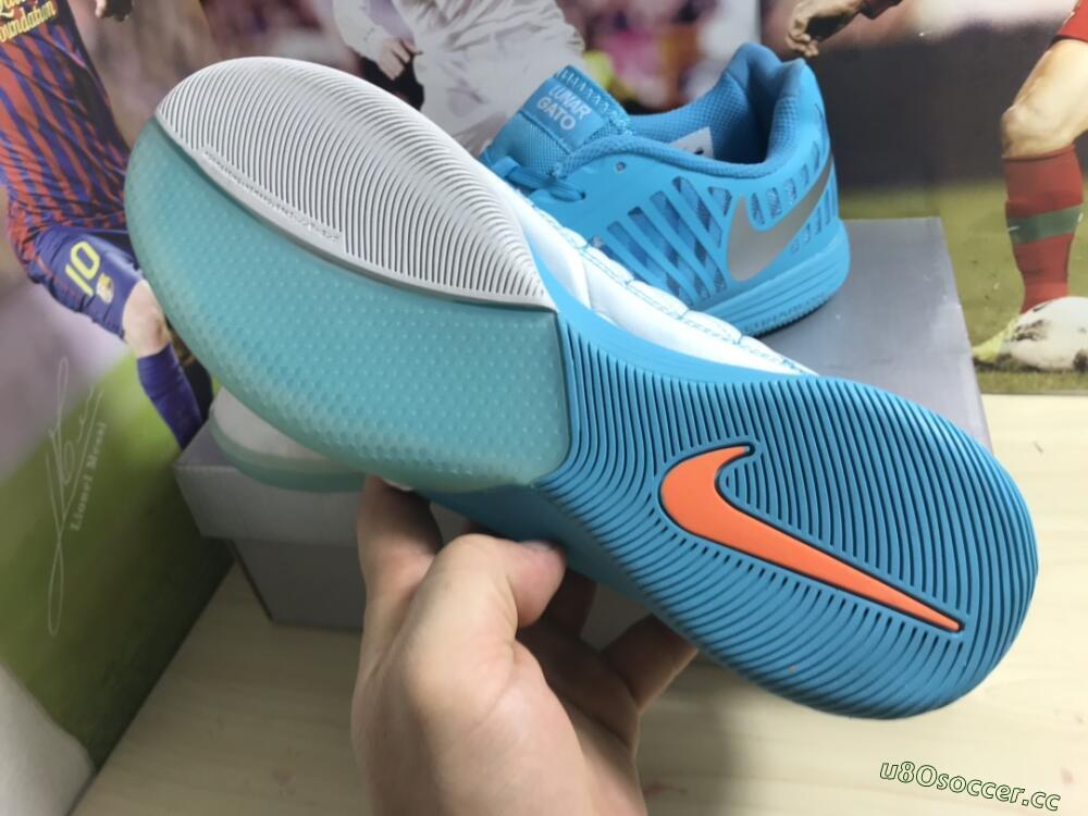 Men's Nike Lunar Gato 2 IC Indoor & Futsal Low-Tops Football Shoes - White/Blue/Silver