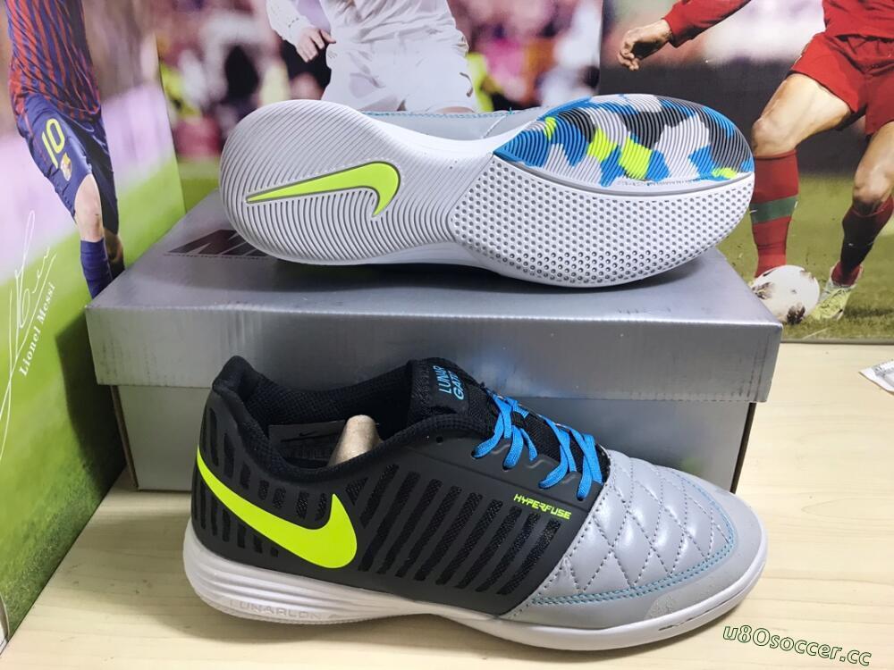 Men's Nike Lunar Gato 2 IC Indoor & Futsal Low-Tops Football Shoes - Black/Blue/Yellow