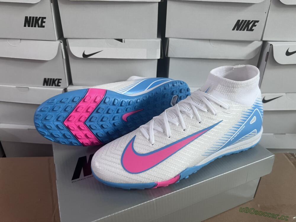 Unisex Nike Air Zoom Mercurial Superfly 10 Elite TF Artificial Turf High-Tops Football Shoes - White/Pink/Blue