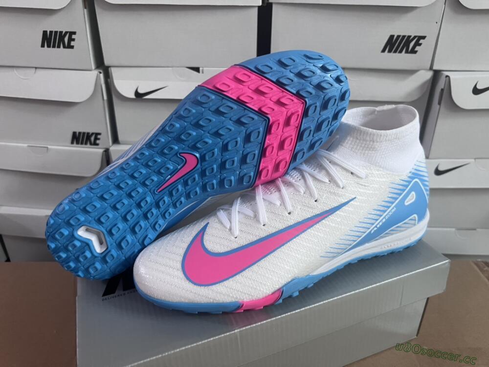 Unisex Nike Air Zoom Mercurial Superfly 10 Elite TF Artificial Turf High-Tops Football Shoes - White/Pink/Blue