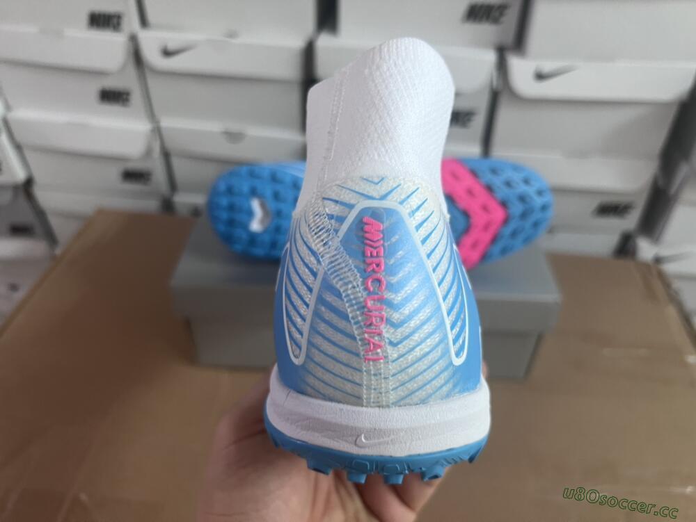 Unisex Nike Air Zoom Mercurial Superfly 10 Elite TF Artificial Turf High-Tops Football Shoes - White/Pink/Blue