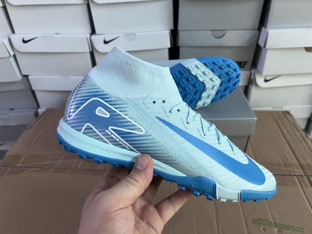 Unisex Nike Air Zoom Mercurial Superfly 10 Elite TF Artificial Turf High-Tops Football Shoes - Jade/Beige/Blue
