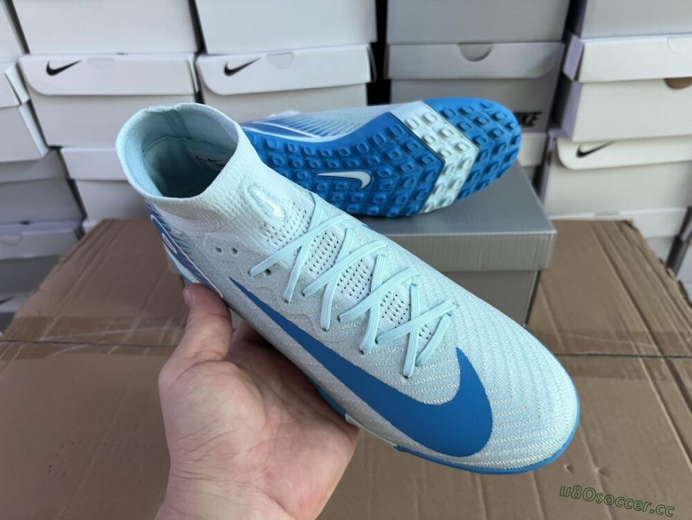 Unisex Nike Air Zoom Mercurial Superfly 10 Elite TF Artificial Turf High-Tops Football Shoes - Jade/Beige/Blue