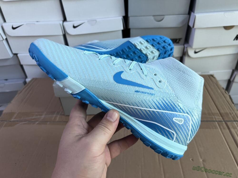 Unisex Nike Air Zoom Mercurial Superfly 10 Elite TF Artificial Turf High-Tops Football Shoes - Jade/Beige/Blue