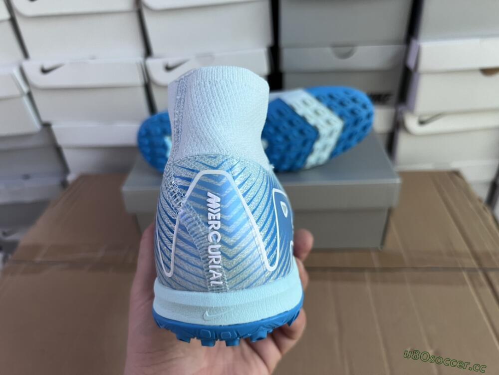 Unisex Nike Air Zoom Mercurial Superfly 10 Elite TF Artificial Turf High-Tops Football Shoes - Jade/Beige/Blue