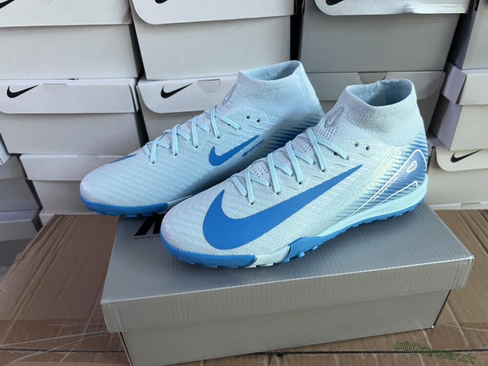 Unisex Nike Air Zoom Mercurial Superfly 10 Elite TF Artificial Turf High-Tops Football Shoes - Jade/Beige/Blue