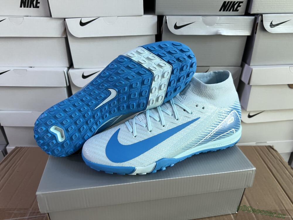 Unisex Nike Air Zoom Mercurial Superfly 10 Elite TF Artificial Turf High-Tops Football Shoes - Jade/Beige/Blue