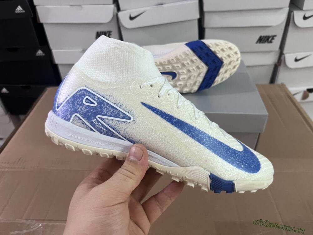 Unisex Nike Air Zoom Mercurial Superfly 10 Elite TF Artificial Turf High-Tops Football Shoes - Beige/Blue