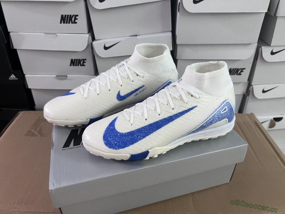 Unisex Nike Air Zoom Mercurial Superfly 10 Elite TF Artificial Turf High-Tops Football Shoes - Beige/Blue