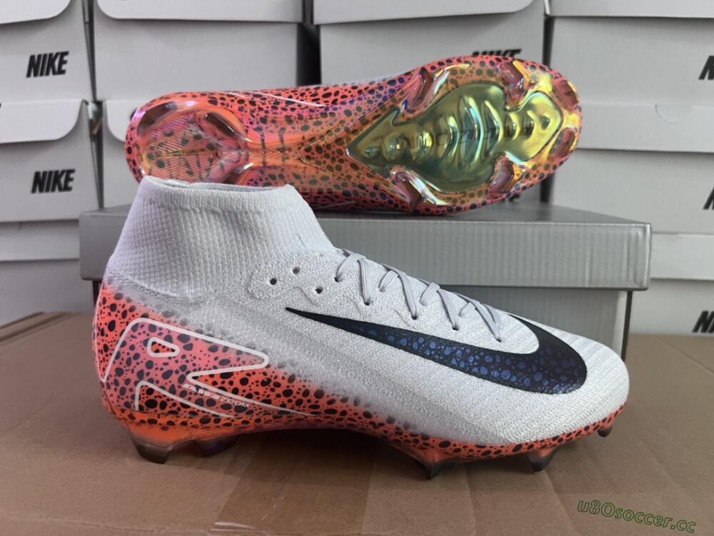 Men's Nike Air Zoom Mercurial Superfly 10 Elite FG Firm Ground High-Tops Football Boots - Grey/Leopard/Gold