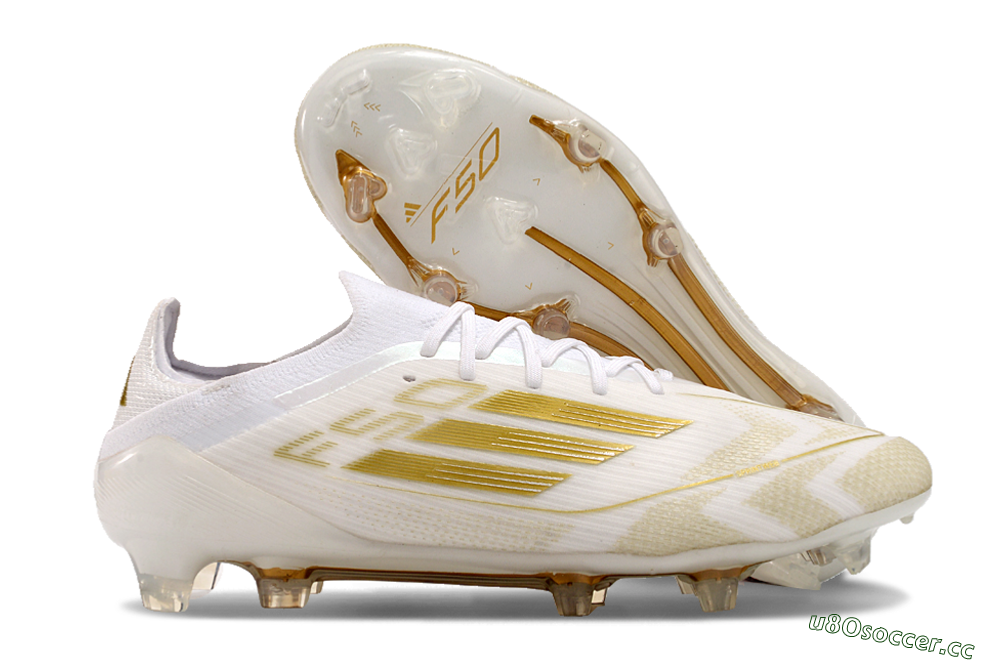 Men's Adidas F50 Elite FG Firm Ground Low-Tops Football Boots - White/Gold 2