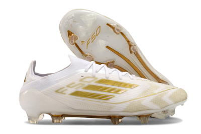 Men's Adidas F50 Elite FG Firm Ground Low-Tops Football Boots - White/Gold
