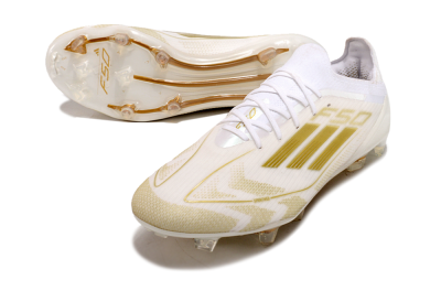 Men's Adidas F50 Elite FG Firm Ground Low-Tops Football Boots - White/Gold