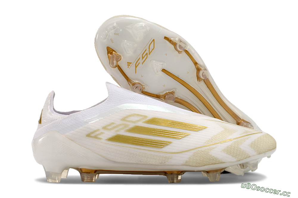 Men's Adidas F50 Elite Laceless FG Firm Ground Low-Tops Football Boots - White/Gold 2