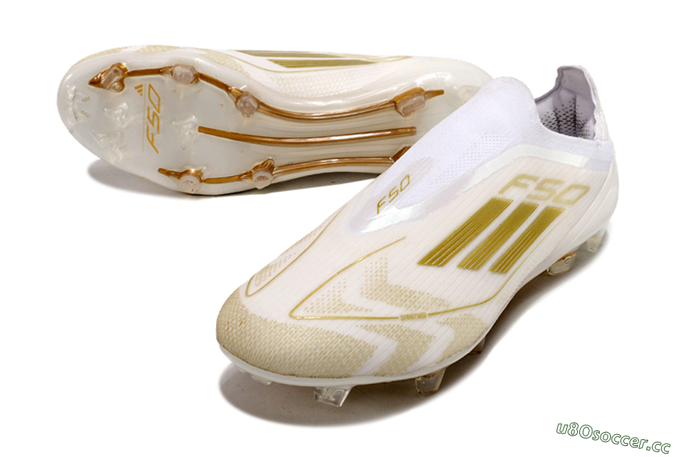 Men's Adidas F50 Elite Laceless FG Firm Ground Low-Tops Football Boots - White/Gold 3