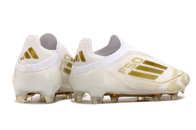 Men's Adidas F50 Elite Laceless FG Firm Ground Low-Tops Football Boots - White/Gold