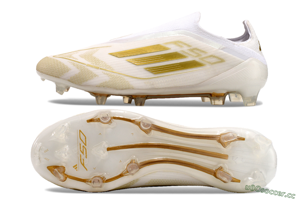 Men's Adidas F50 Elite Laceless FG Firm Ground Low-Tops Football Boots - White/Gold 1