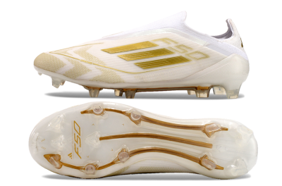 Men's Adidas F50 Elite Laceless FG Firm Ground Low-Tops Football Boots - White/Gold